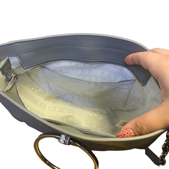 Ted Baker Grey Leather Crossbody Bag With Chain Strap & Metal Ring Detail - Picture 5 of 6